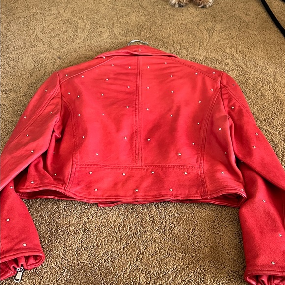 Lamarque Red Leather Jacket with Silver Details - Picture 6 of 6